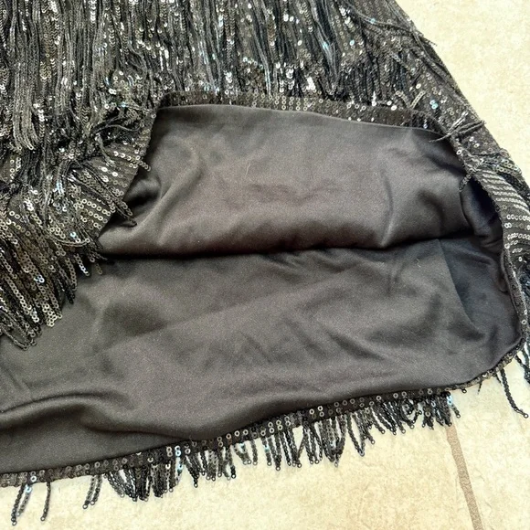12th Tribe Black Sequin Fringe Mini Skirt - Picture 5 of 10